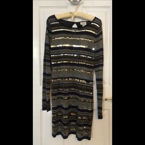 ECI New York Blue & Gold Fitted Sheath Dress — Large (NEVER WORN!!!)